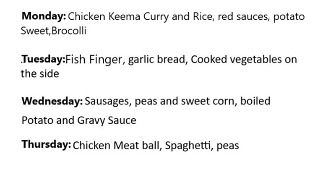 School Lunch (Week 2) – 1 june – 4 june